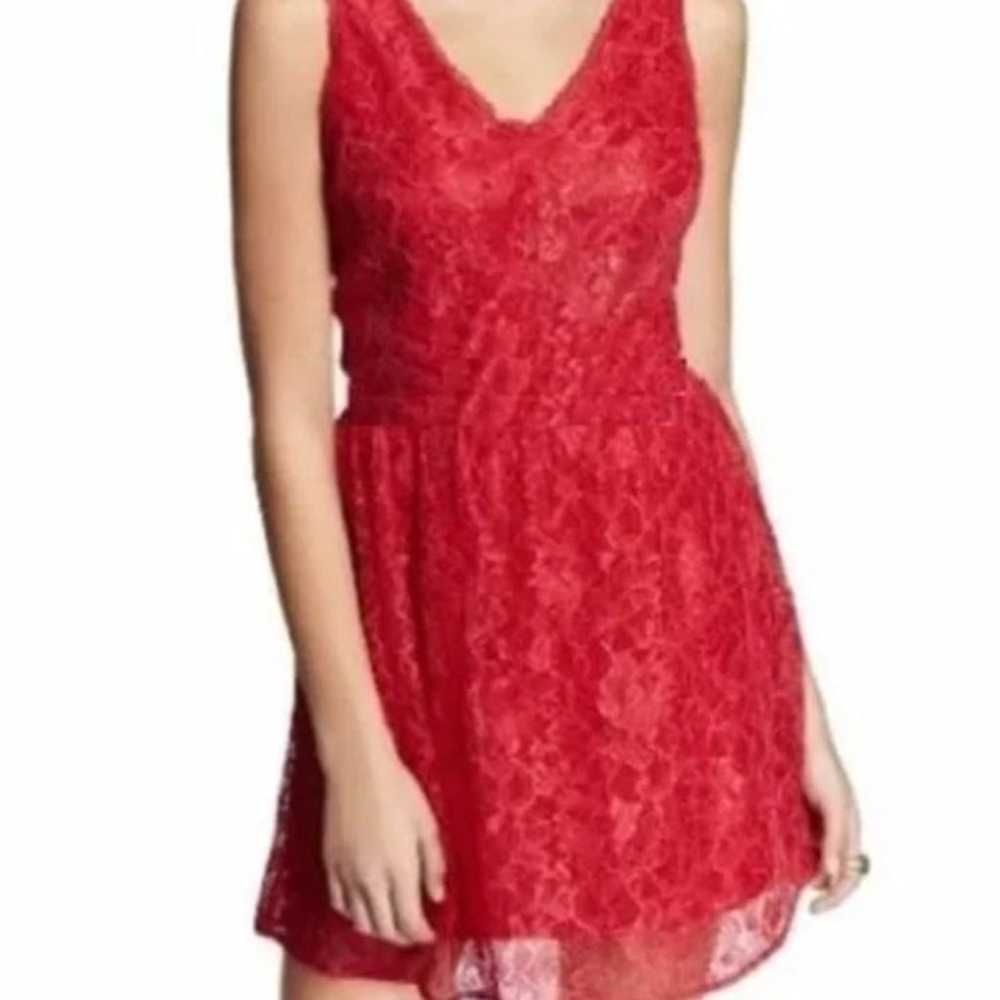 NEW Express Lace Peplum Fit Flare Dress: Red Lace… - image 8