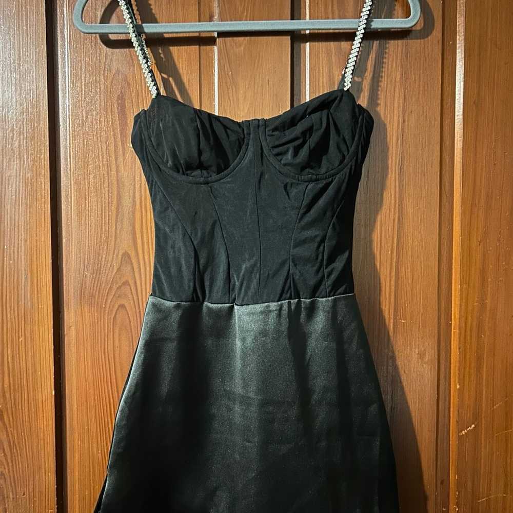 Black Crystal Trim Mini Dress - image 6
