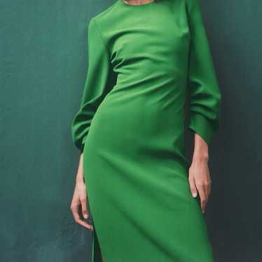 zara ruched green midi dress