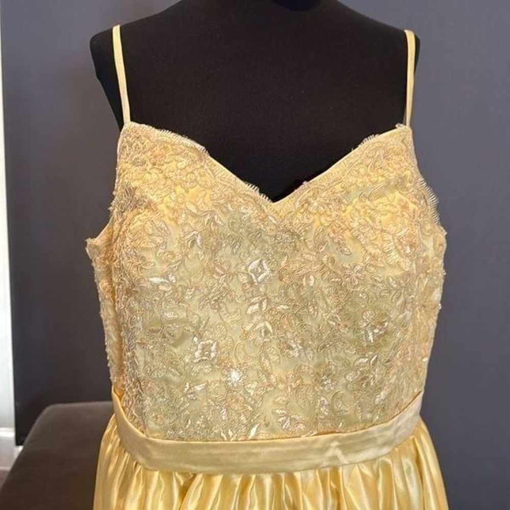 Yellow Satin Spaghetti Strap Prom Party Dress Cor… - image 2
