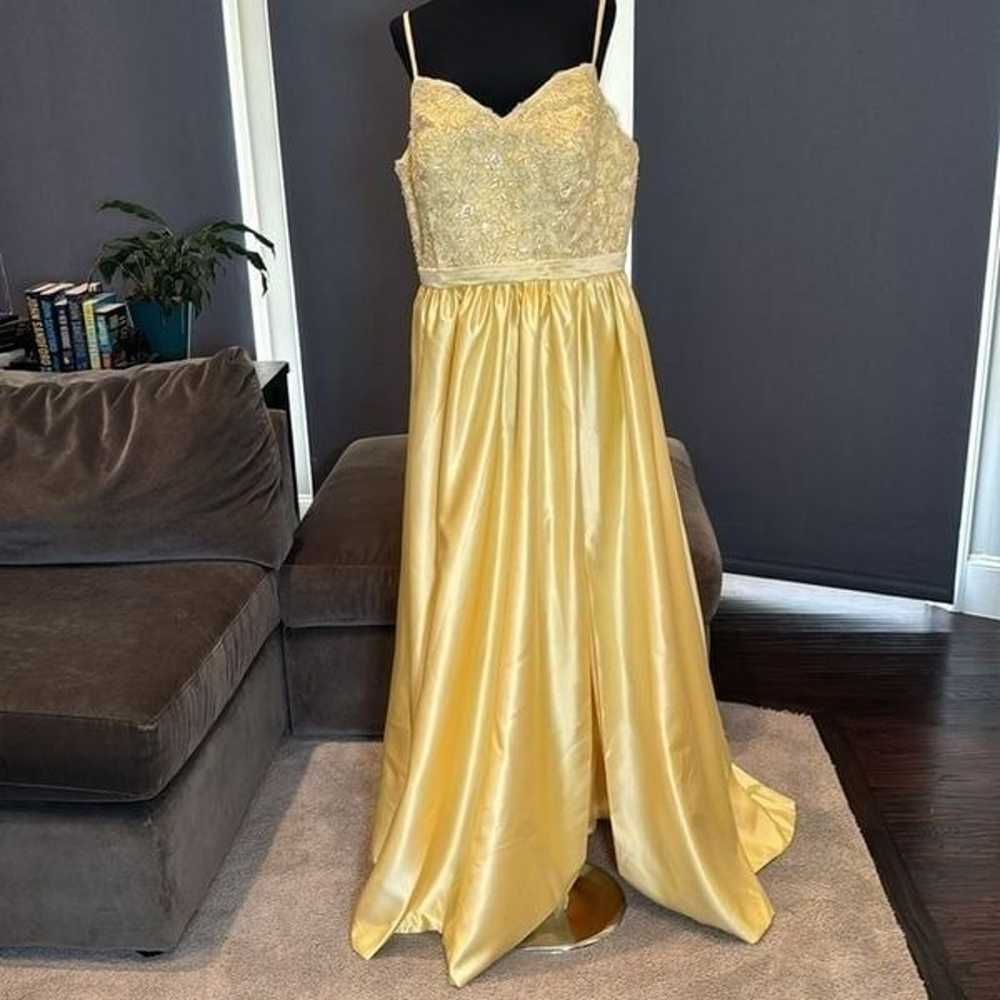 Yellow Satin Spaghetti Strap Prom Party Dress Cor… - image 3