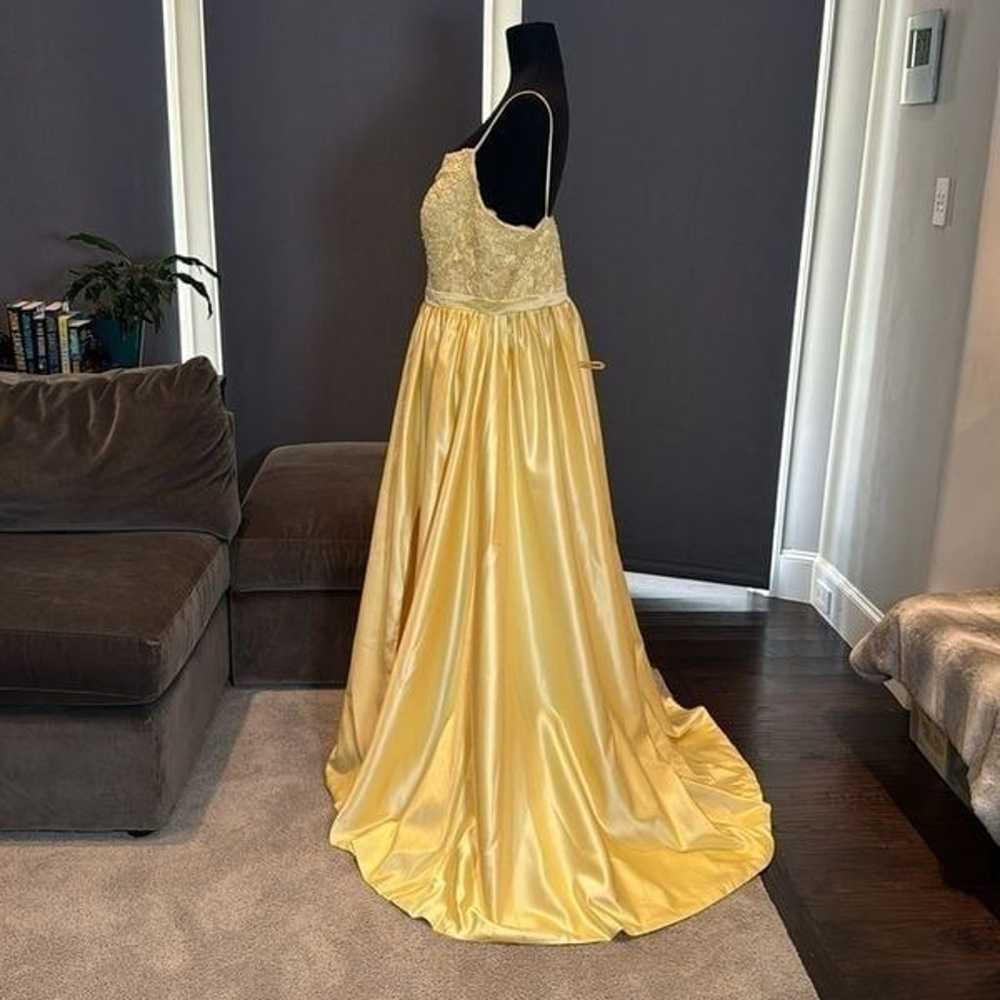 Yellow Satin Spaghetti Strap Prom Party Dress Cor… - image 4