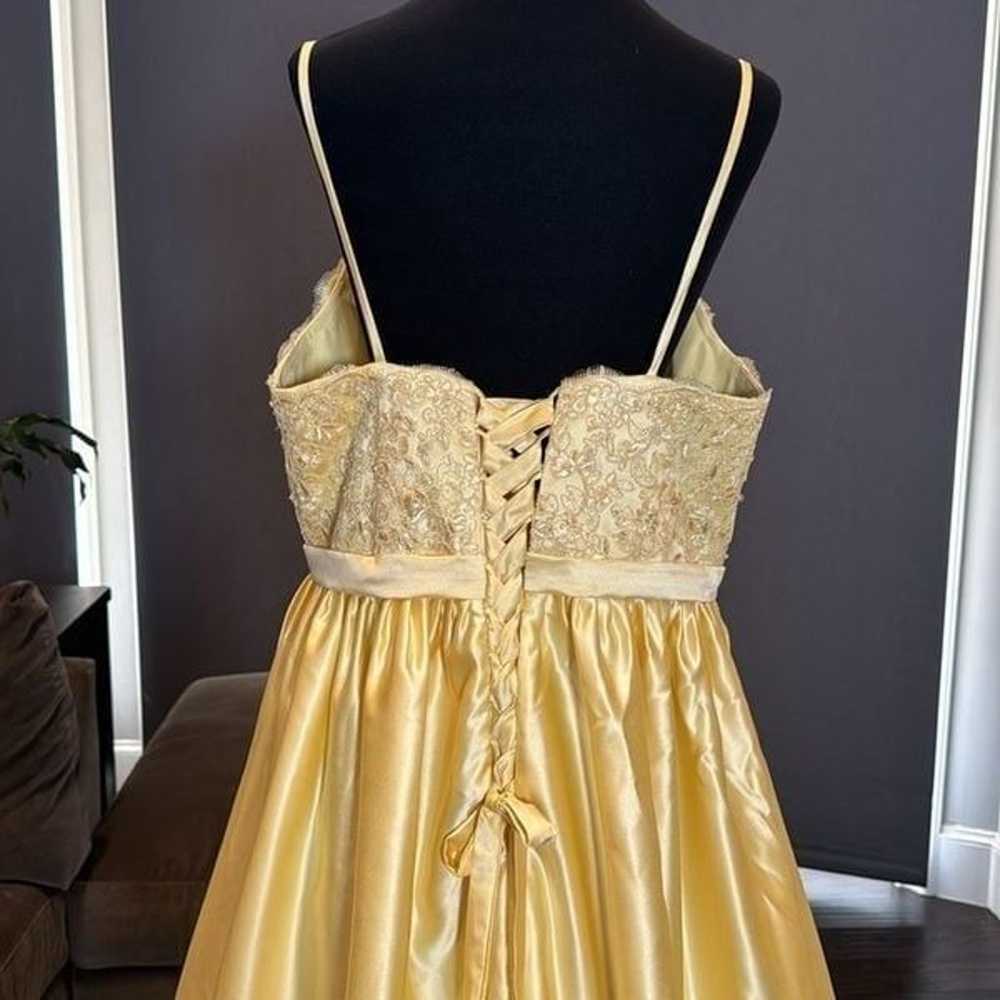 Yellow Satin Spaghetti Strap Prom Party Dress Cor… - image 6