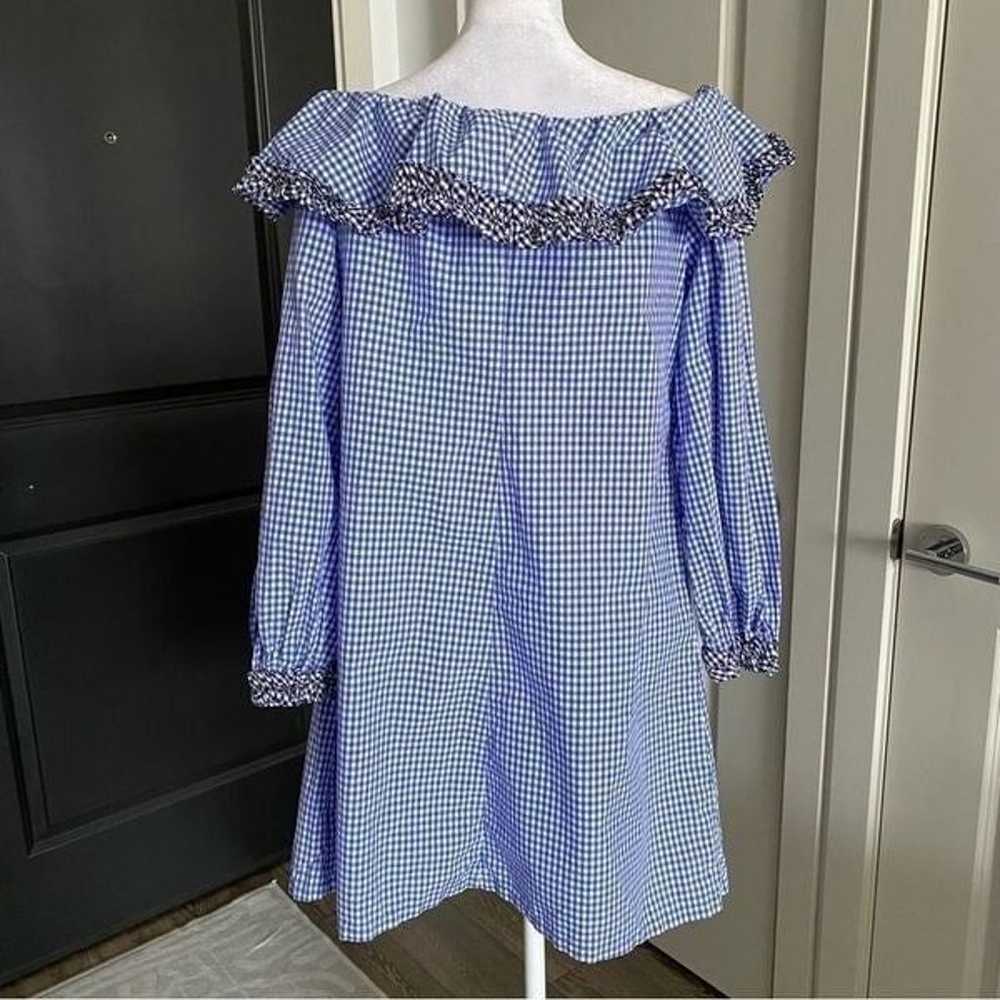 Alexis Blue and White Gingham Off the Shoulder Ru… - image 1