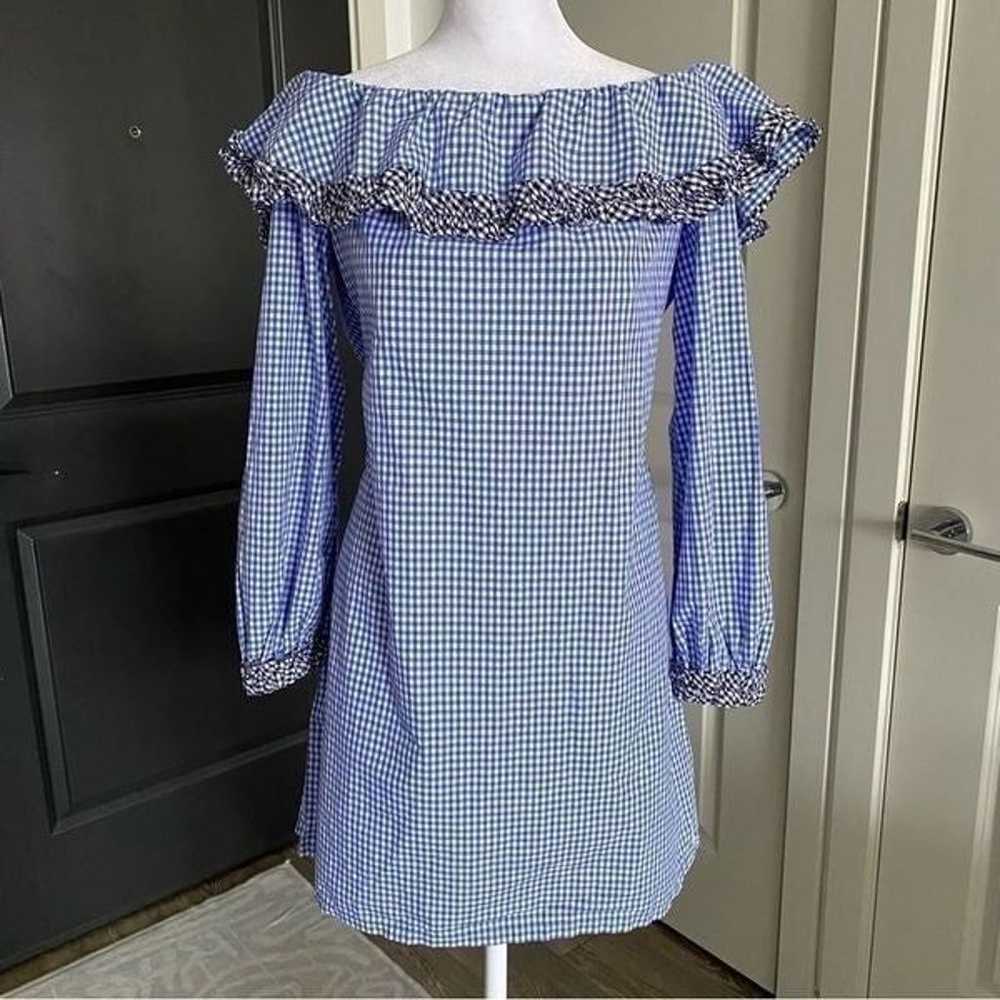 Alexis Blue and White Gingham Off the Shoulder Ru… - image 4