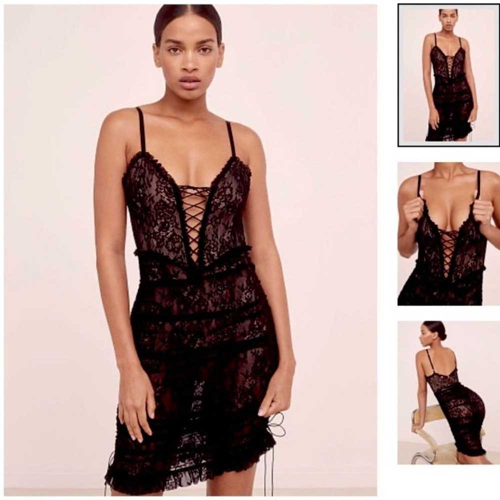 For Love And Lemons Gracie Lace Slip Dress Black … - image 1