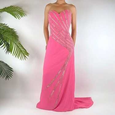Vintage Y2K Pink Barbiecore Strapless Beaded Maxi 