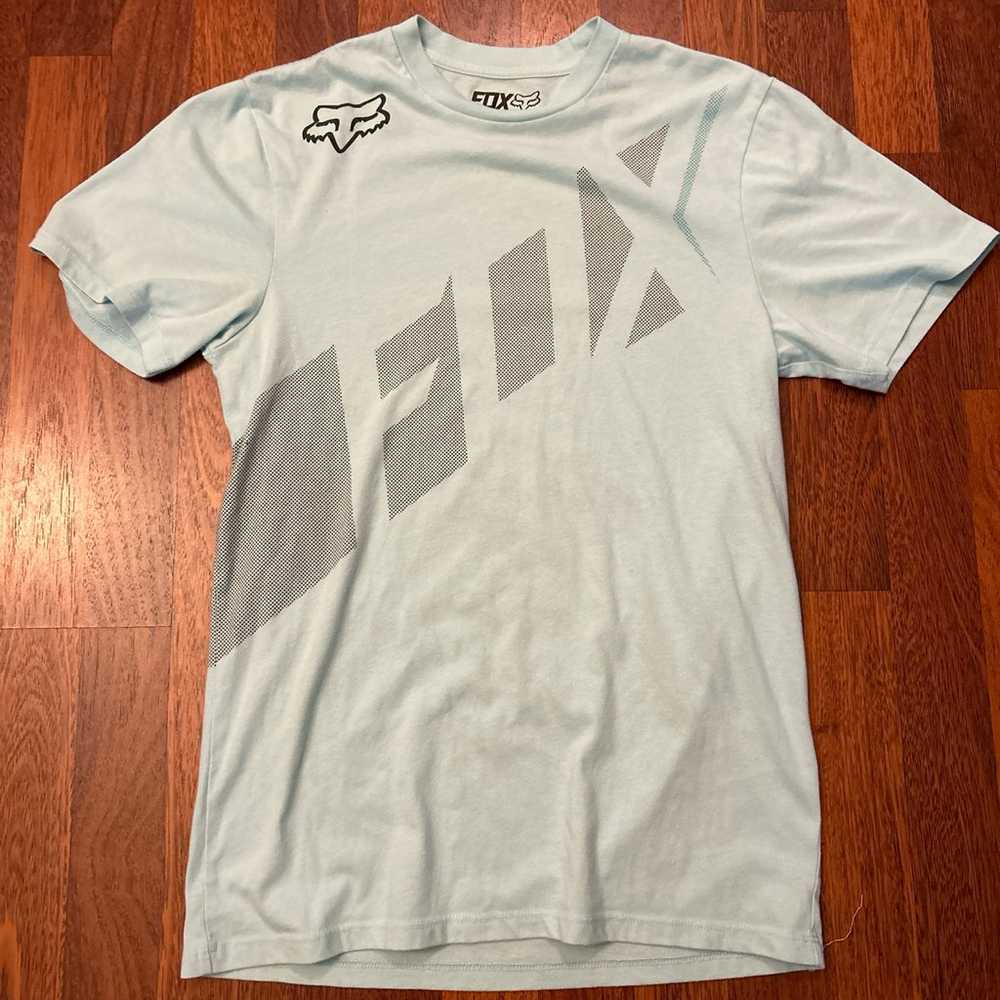 Fox Racing Light Blue Spellout Graphic Tshirt Siz… - image 1