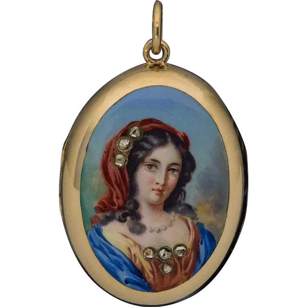 Antique 19th Century Italian Painted Enamel Minia… - image 1