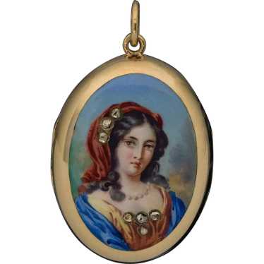 Antique 19th Century Italian Painted Enamel Minia… - image 1