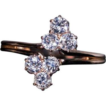 Antique Victorian Double Trefoil Diamond Gold Ring - image 1