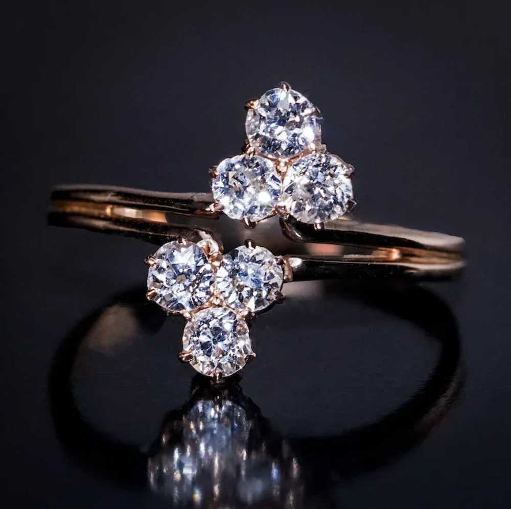 Antique Victorian Double Trefoil Diamond Gold Ring - image 3
