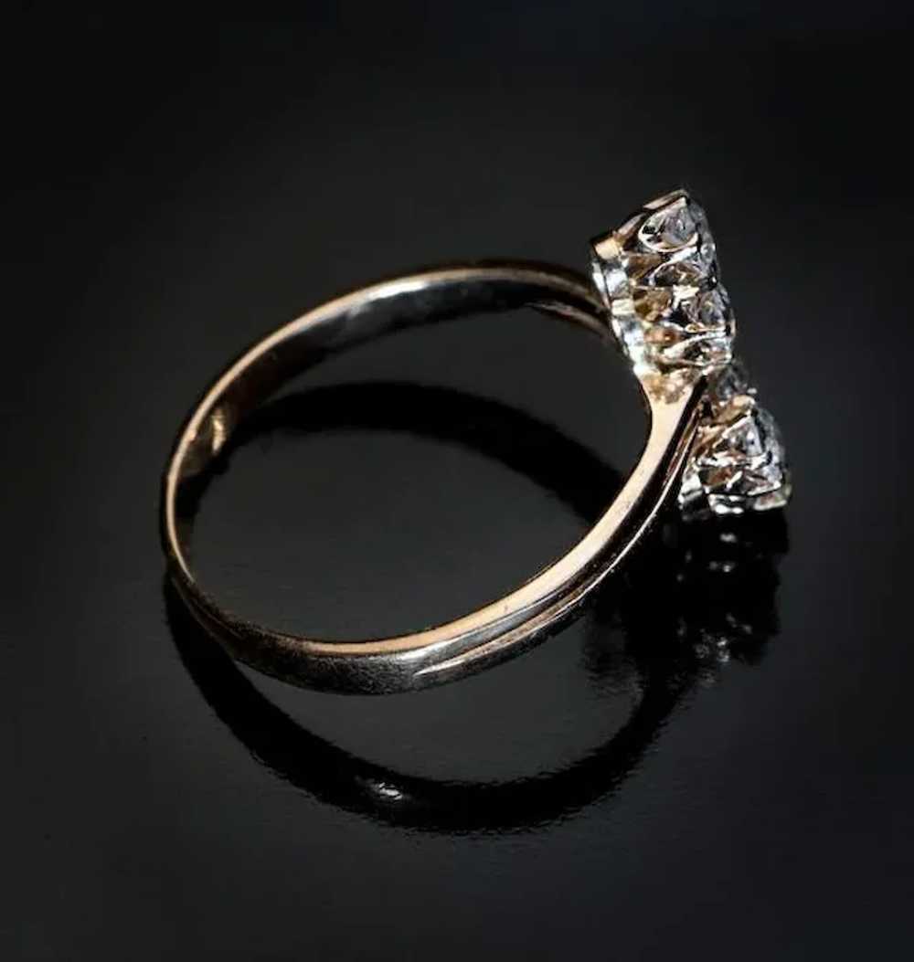 Antique Victorian Double Trefoil Diamond Gold Ring - image 4