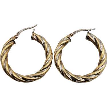 14K Gold Two Toned Twisted Hoop Earrings - image 1