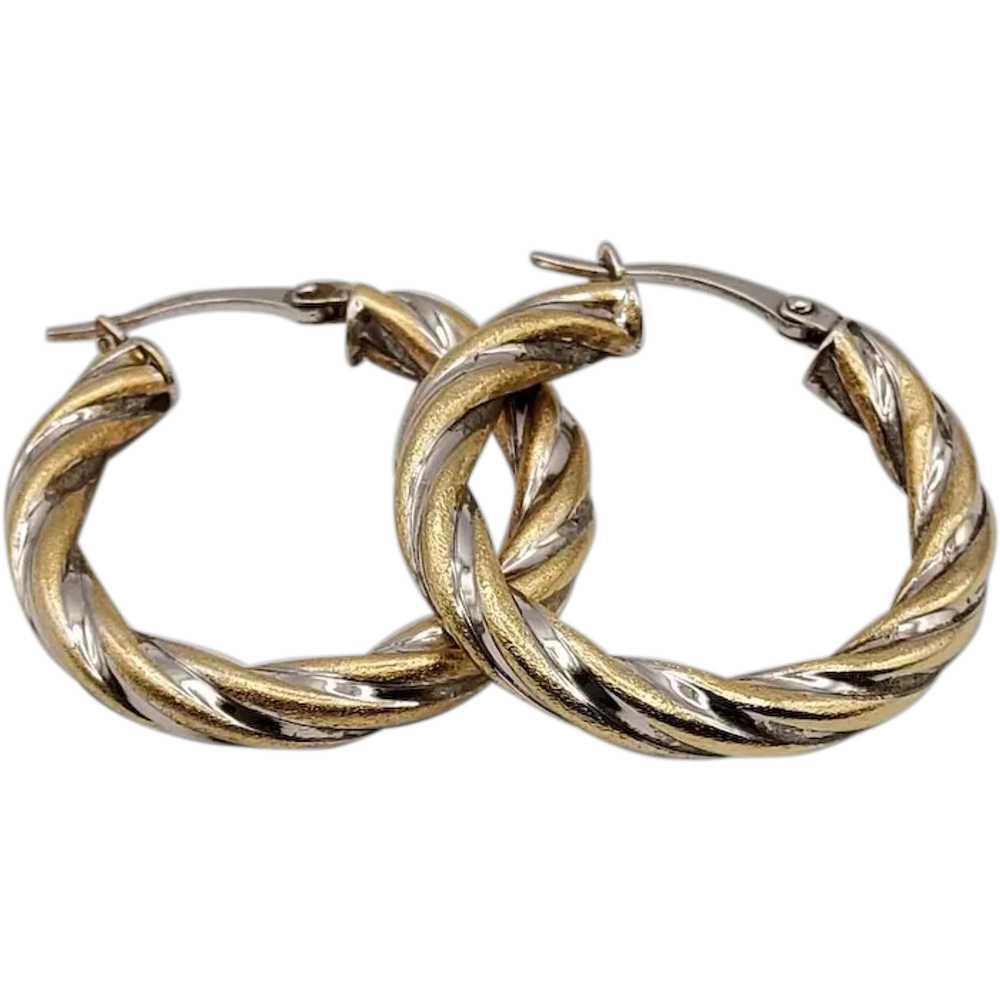 14K Gold Two Toned Twisted Hoop Earrings - image 2