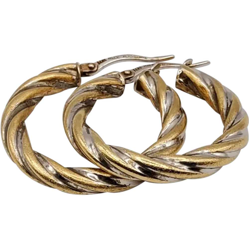 14K Gold Two Toned Twisted Hoop Earrings - image 3