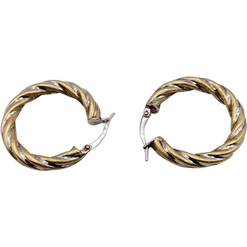 14K Gold Two Toned Twisted Hoop Earrings - image 4