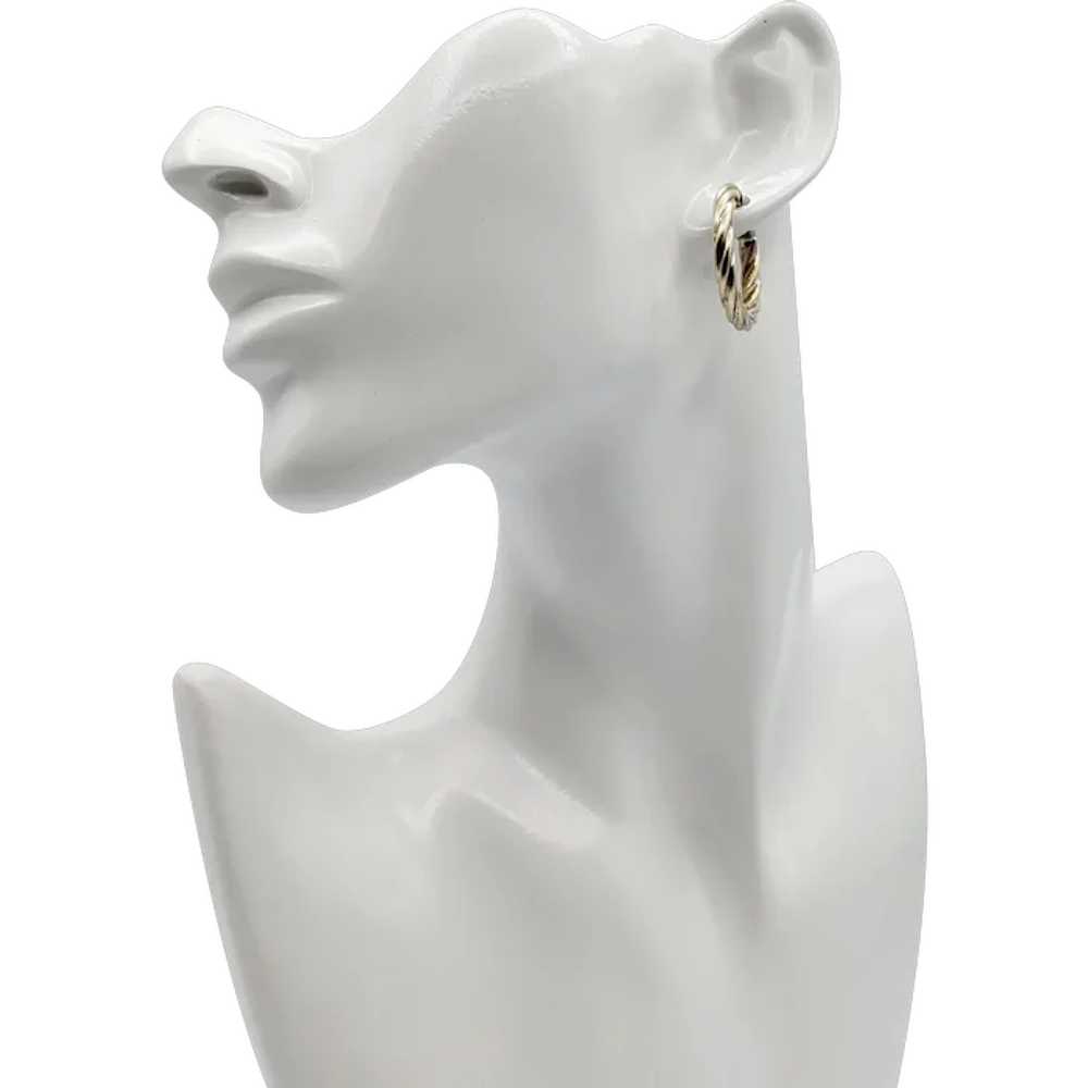 14K Gold Two Toned Twisted Hoop Earrings - image 5