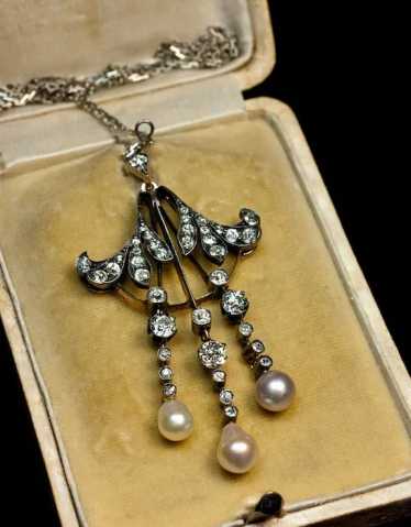 Art Nouveau Diamond and Pearl Necklace