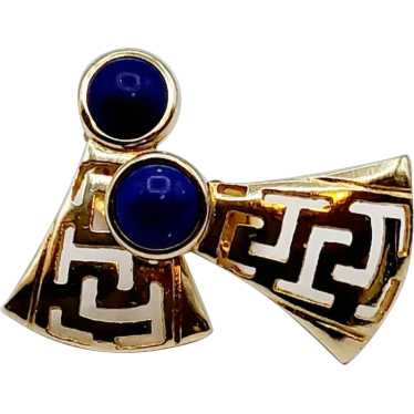 14K Gold Greek Key Lapis Lazuli Earrings