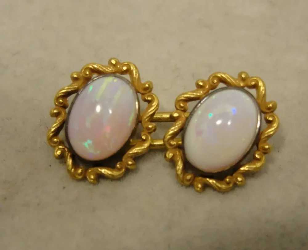 14k Art Nouveau Vintage Opal Cufflinks Signed KOHN - image 2