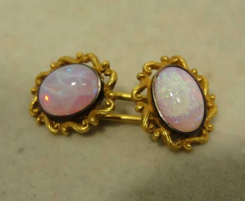 14k Art Nouveau Vintage Opal Cufflinks Signed KOHN - image 3