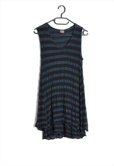 Y2K Black Grey Striped Knit Linen Blend Gothic Mi… - image 1