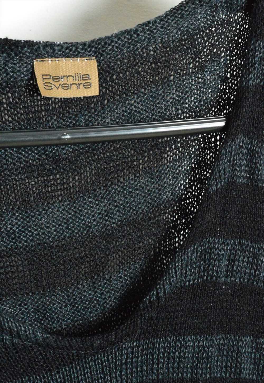 Y2K Black Grey Striped Knit Linen Blend Gothic Mi… - image 4