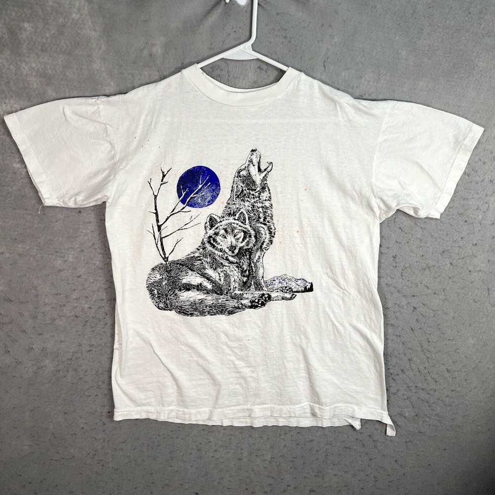 Vintage Vintage 90s Howling Wolf Full Moon Nature… - image 1