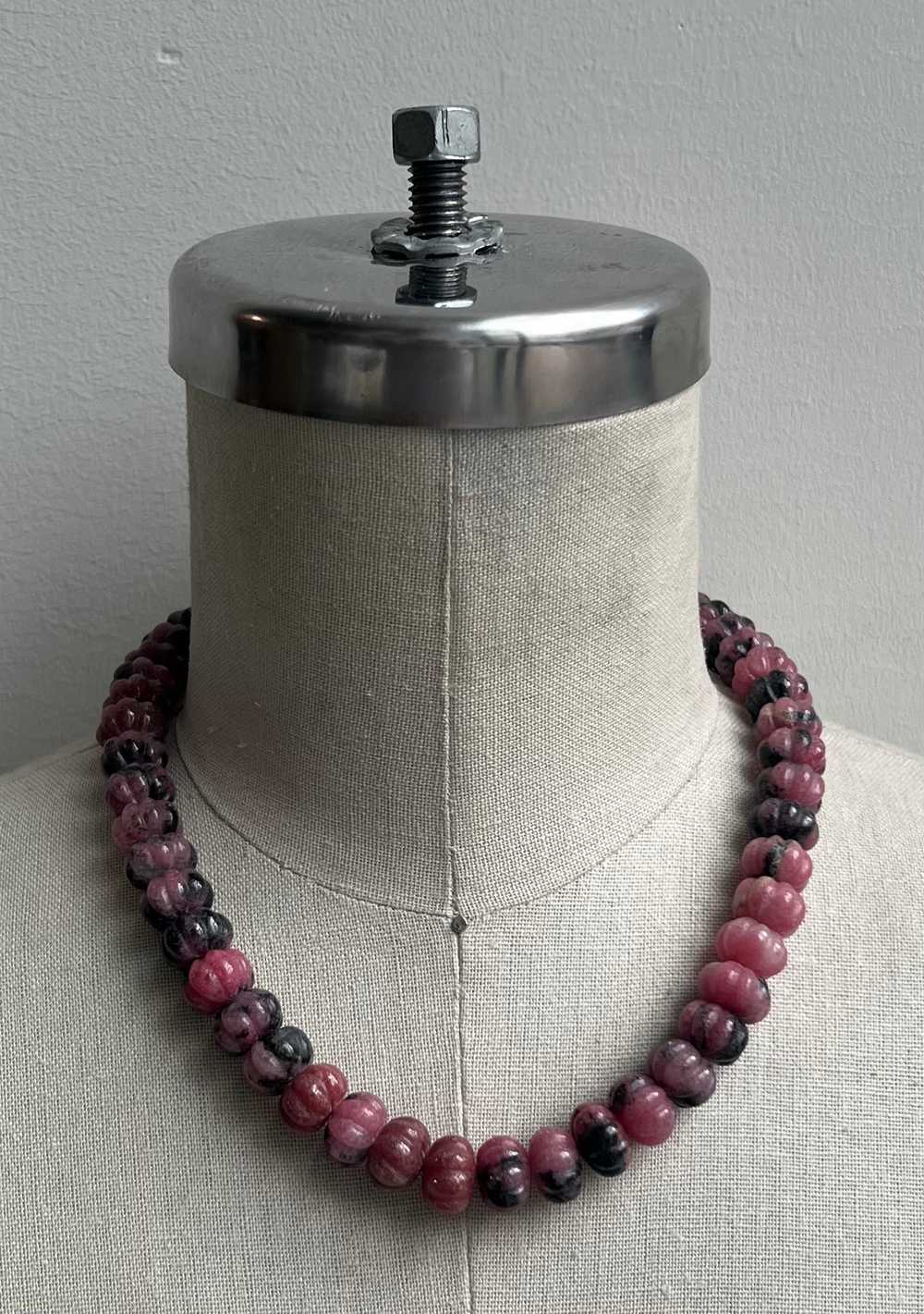 Pink and Black Carved Rhodonite Necklace - image 1