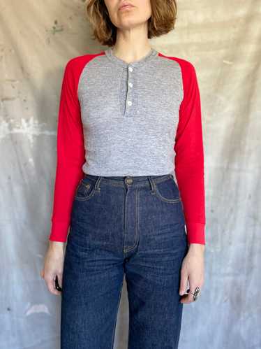 80s Henley Thermal Shirt Red