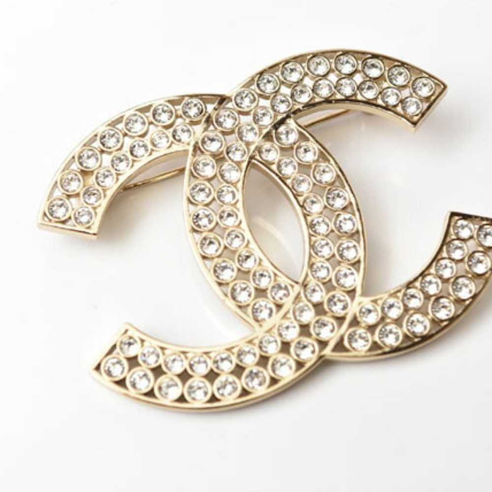 Chanel CHANEL Brooch Pin Coco Mark Rhinestone Gold - image 2