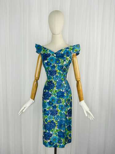 1950s floral Ikat print dress