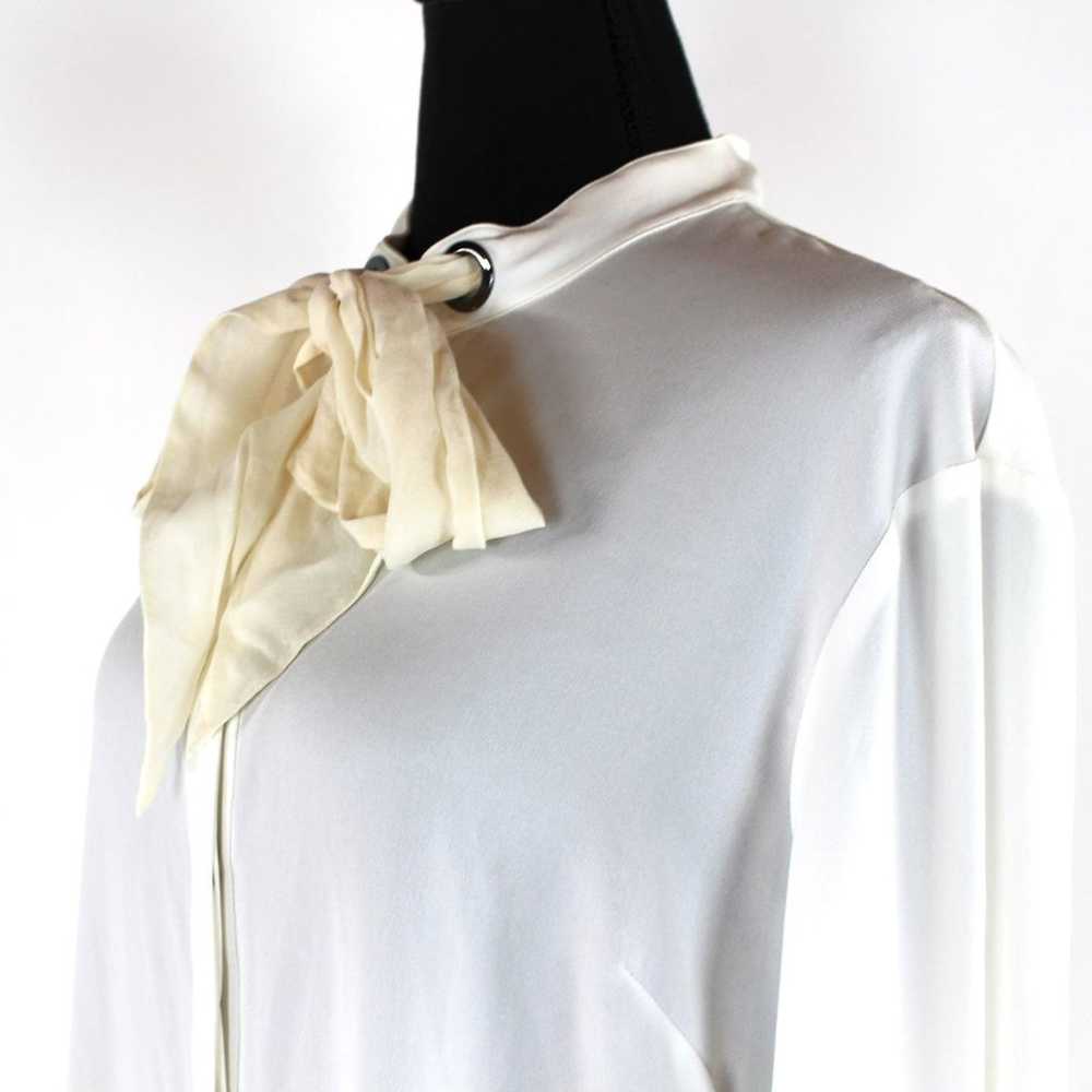 St. John Ivory Button Front Silk Neck Tie Bow Blo… - image 3