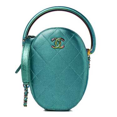 CHANEL Metallic Caviar Quilted Camera Case Blue