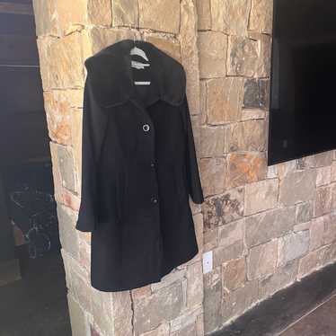 Anne Klein Wool Long Fur Black Coat