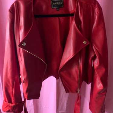 Guess Red Cropped Faux Leather Jacket