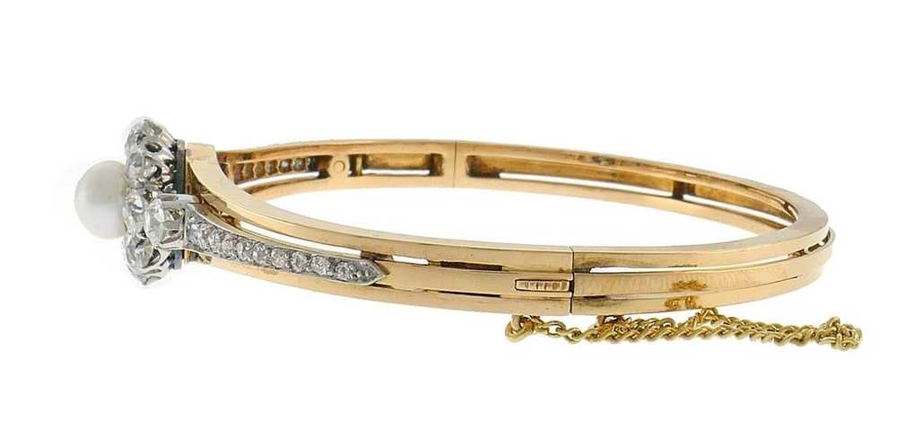 Antique Pearl Diamond 18k Gold Bangle Bracelet Fr… - image 10