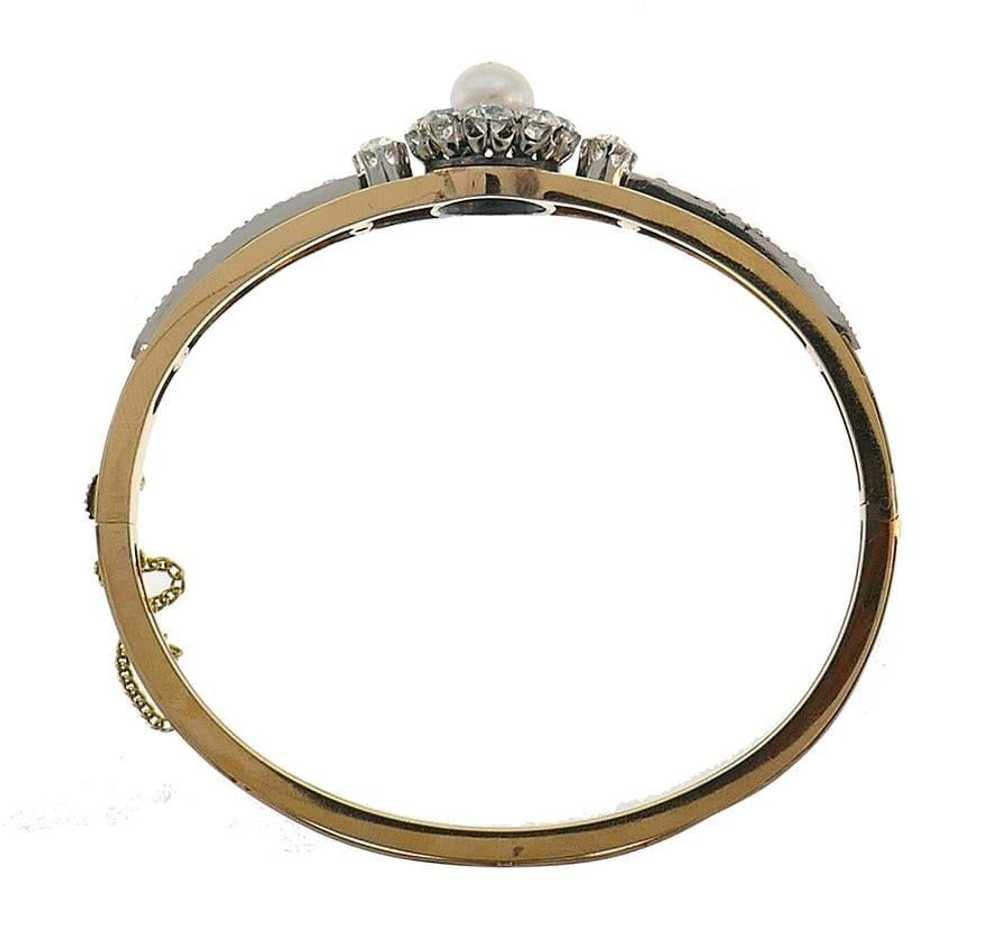 Antique Pearl Diamond 18k Gold Bangle Bracelet Fr… - image 12