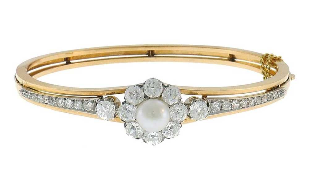 Antique Pearl Diamond 18k Gold Bangle Bracelet Fr… - image 8