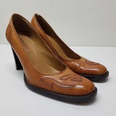 Enzo Angiolini Brown Leather Patch Stitch Western… - image 1