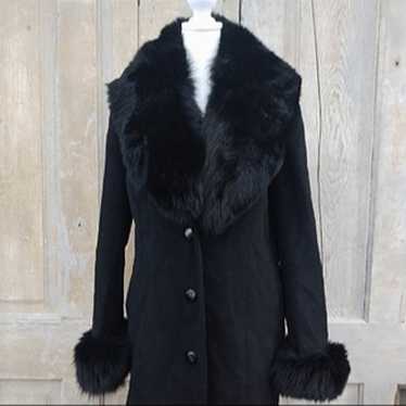 Black Fur Trimmed Long Coat