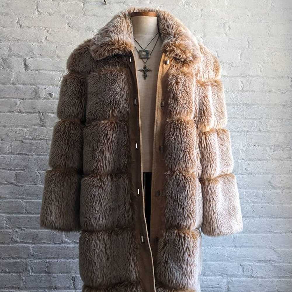 Vintage Fluffy Vegan Fur Coat Genuine Suede Orang… - image 1