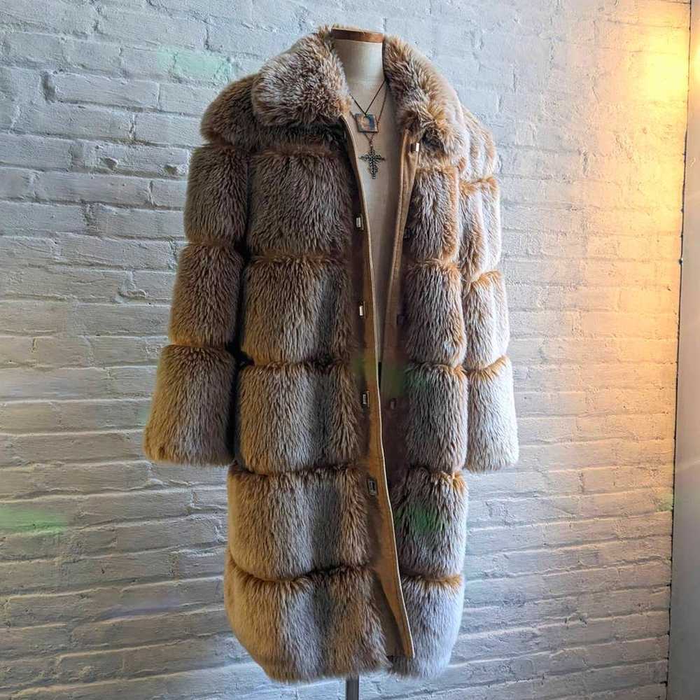 Vintage Fluffy Vegan Fur Coat Genuine Suede Orang… - image 3