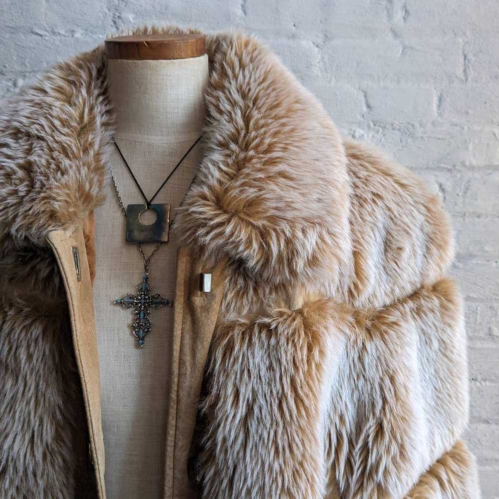 Vintage Fluffy Vegan Fur Coat Genuine Suede Orang… - image 6