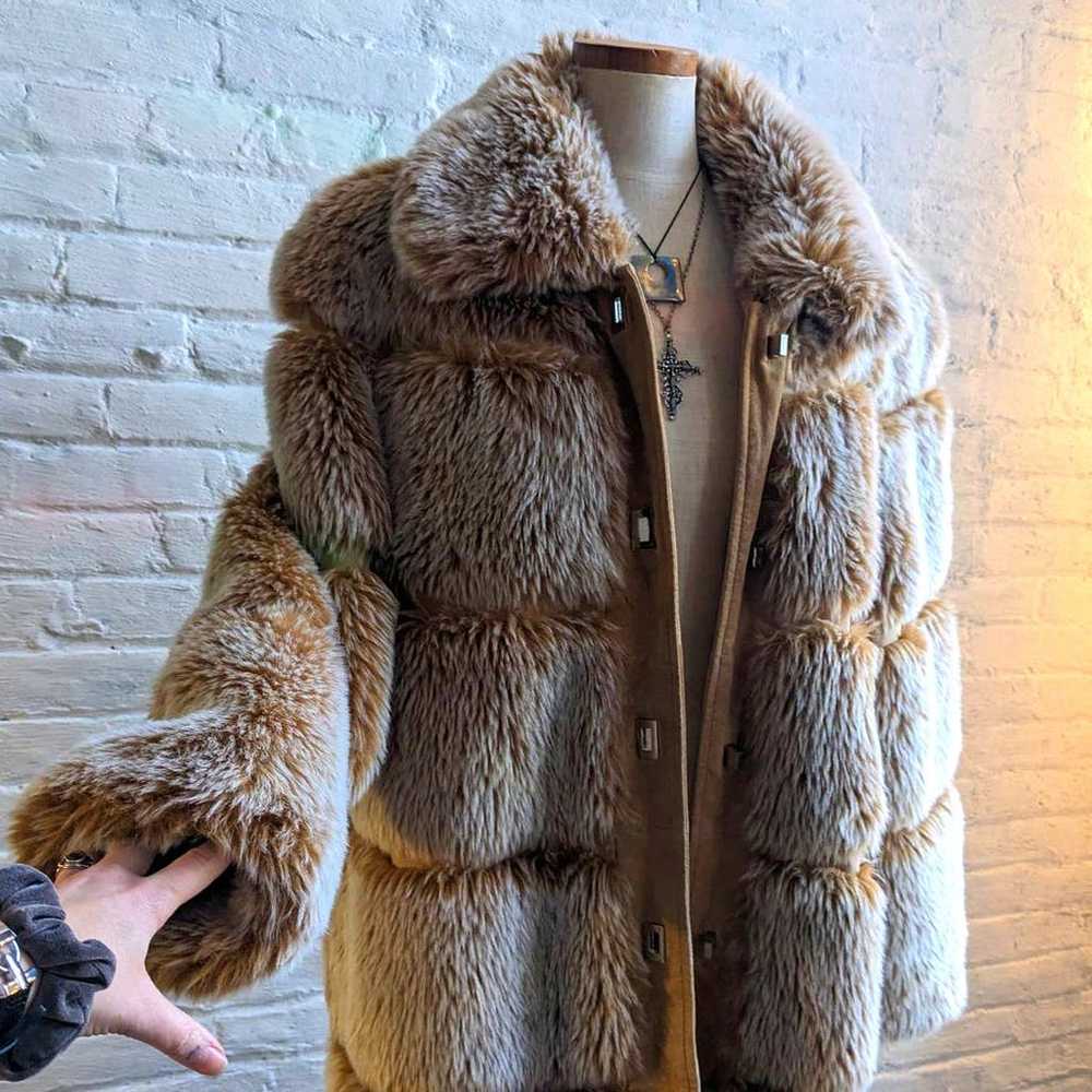 Vintage Fluffy Vegan Fur Coat Genuine Suede Orang… - image 7
