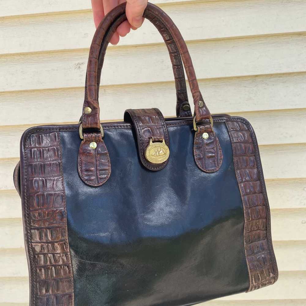 VTG Brahmin Leather Handbag Black Croc Leather - image 1