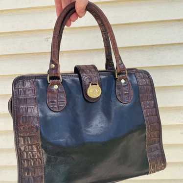 VTG Brahmin Leather Handbag Black Croc Leather