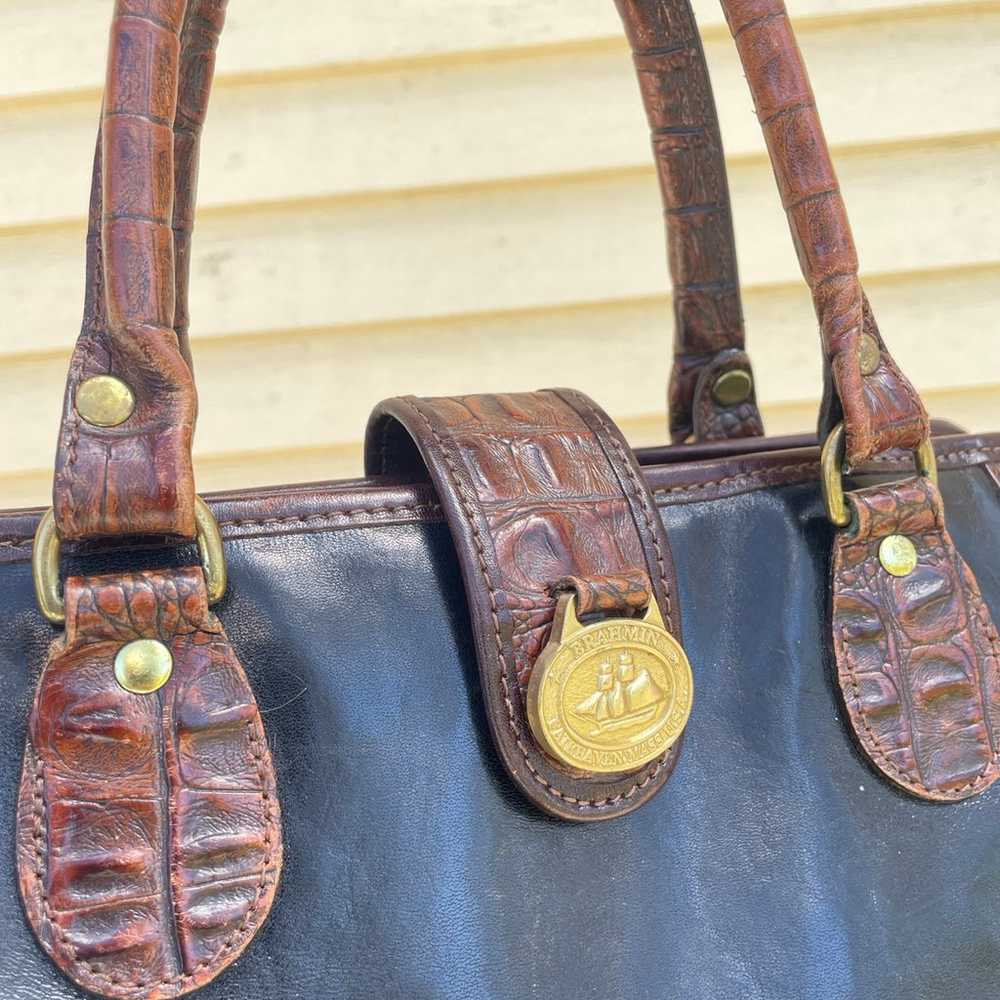 VTG Brahmin Leather Handbag Black Croc Leather - image 2