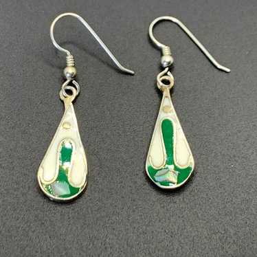 Vintage Alpaca Silver Mex Green & White Enamel w/… - image 1